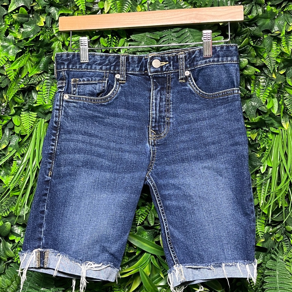 Calvin Klein Jeans Denim Shorts Boys Size 12 Frayed Hem Dark Wash Boys 2854 - Picture 2 of 9